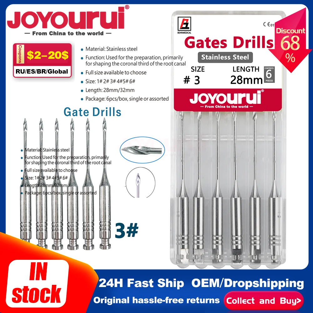 

6Pcs/Pack Dental Endodontic Drill Gates Glidden Peeso Reamers Rotary Paste Carriers 32mm/25mm Engine Use Stainless Endo Files