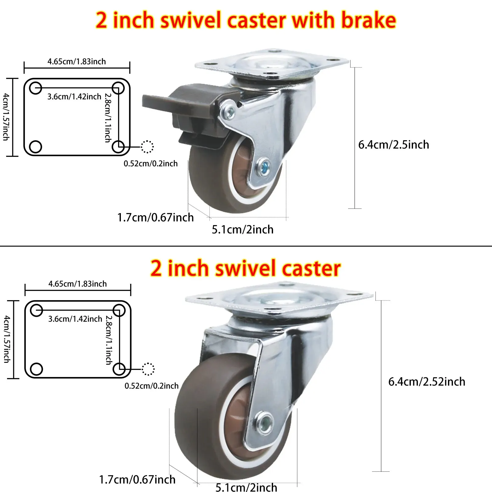 Set Of 4 Furniture Caster 2 Inch Soft Rubber Universal Wheel Swivel Caster Roller Wheel For Platform Trolley Accessory Furniture