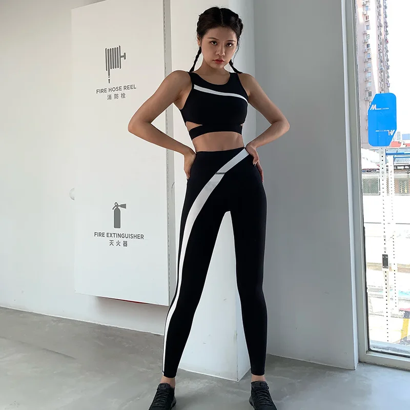 Woman Sexy Skinny Leggings Mini Tank Tops Set Breathable Sport Fitness Hot Pants Bra Jogging Tights Elastic Summer Club Cloth