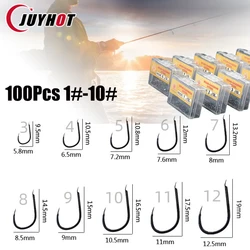 100Pcs/Box Iseini Hooks Barbless High Carbon Steel Black Pit Wild Fishing Long Shank Black Pit Fishing Tackle Supplies