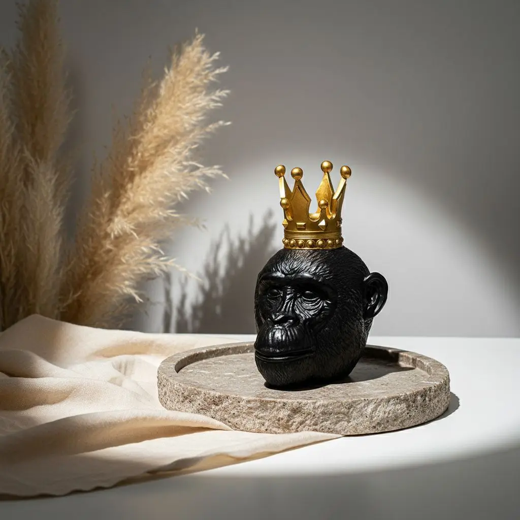 Creative Resin Crown Chimpanzee Sculpture Desktop Ornament Abstract Art Animal Statue Crown Chimpanzee Crafts Indoor Decoration