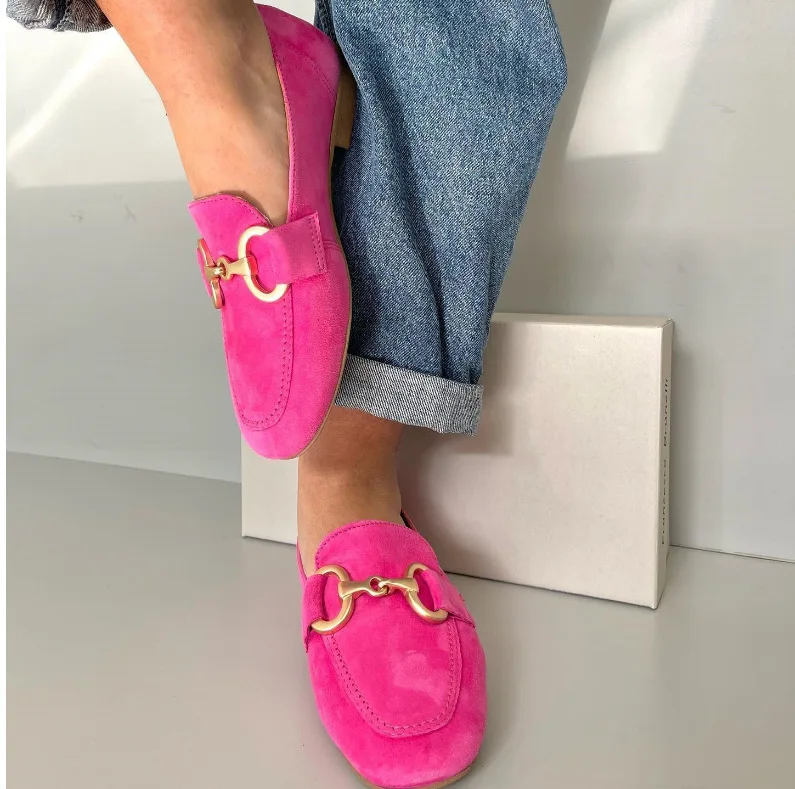 

Розово-красные лоферы на плоской подошве, повседневные топсайдеры без шнуровки с круглым носком