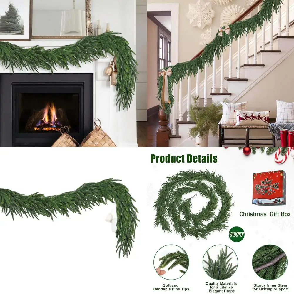

Роскошная зеленая искусственная сосновая гирлянда длиной 16 футов для внутреннего и наружного камина, рождественский декор
