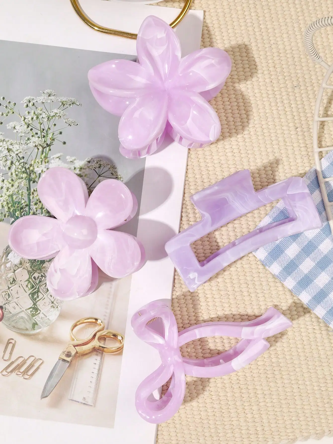 4 قطعة الخريف الشتاء بورجوندي القوس مربع زهرة مشبك شعر مقاطع للنساء متعدد نمط الأحمر موضة إكسسوارات الشعر أغطية الرأس دبوس الشعر