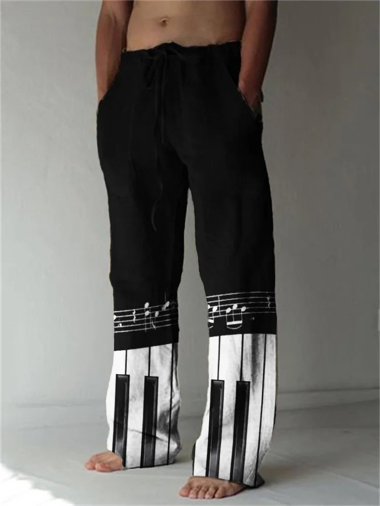 Summer Vintage Men's Straight Pants Comfortable And Breathable Cotton Linen Casual Pants Men's Butterfly Print Large Linen Pants