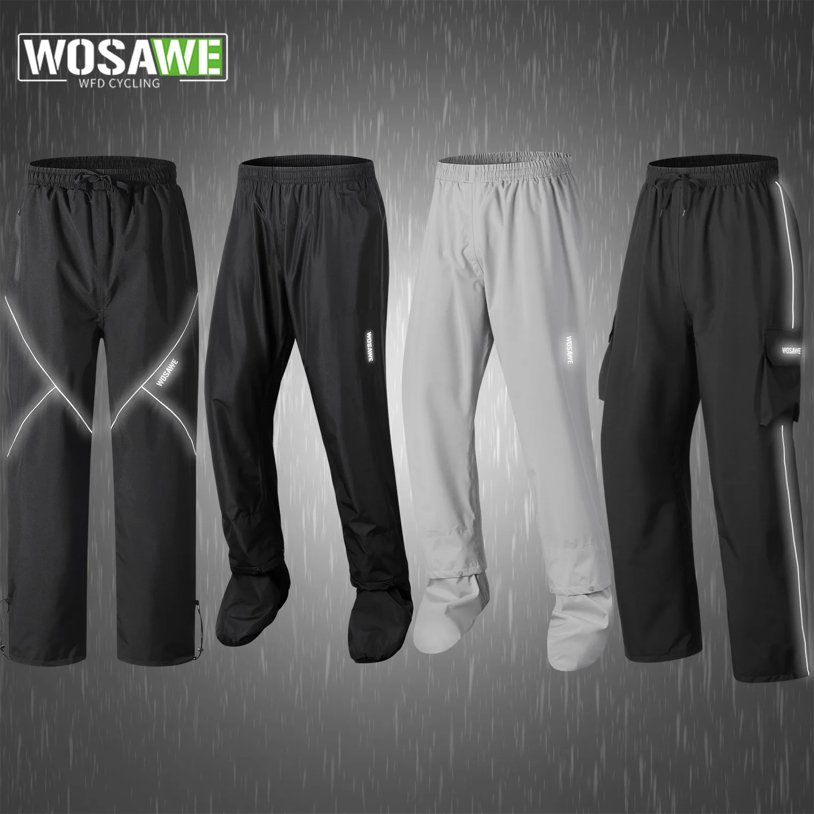 

WOSAWE Cycling Rain Pants Waterproof Reflective MTB Bike Rain Trouser Sports Multi-use Running Hiking Camping Fishing Rain Pant