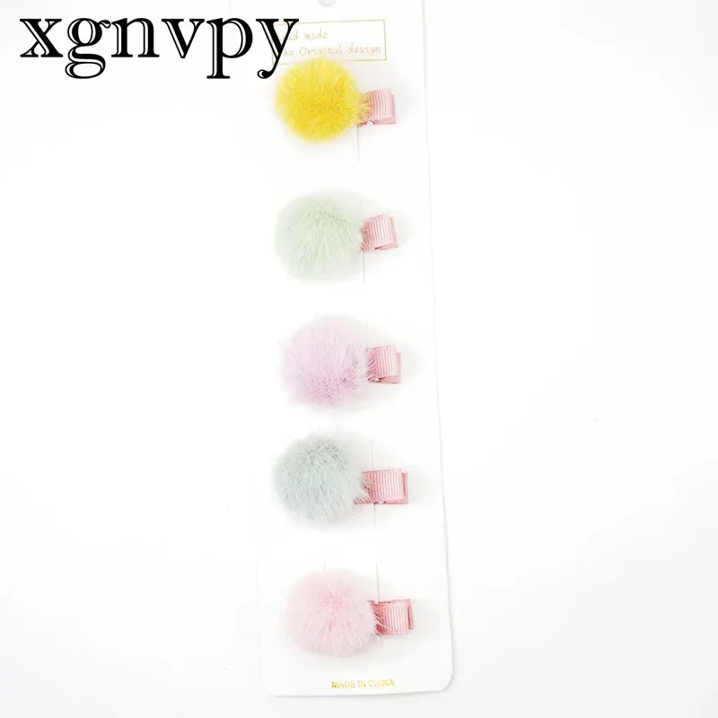 xgnvpy 5pcs/set Cute Girls Hairpins Small Lovely Soft Fur Pompom Mini Ball Hair Clips Children Headwear Kids Hair Accessories