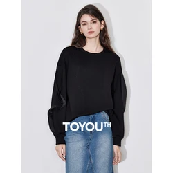 TOYOUTH Women Hoodies Sweatshirt 2024 Autumn New Patchwork Long Sleeve Versatile Tops