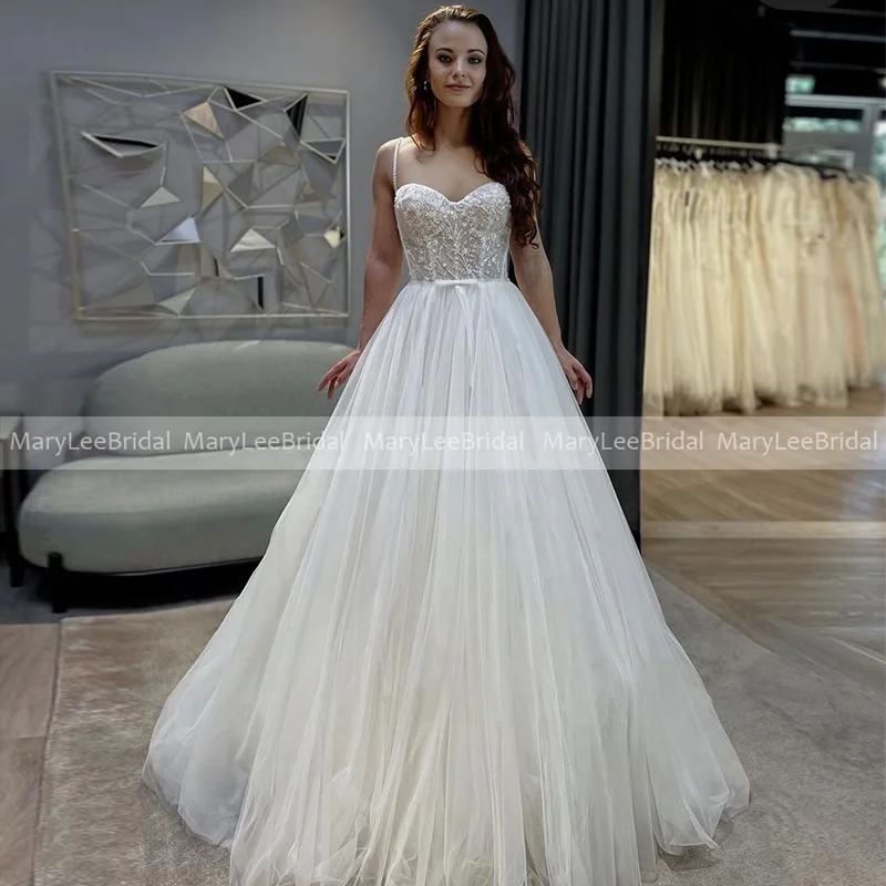 

Exquisite Shiny Beads Wedding Dress Sweetheart Neckline Flowing Tulle Ball Gown Bridal Dresses 2024 Spring Country Bride Gowns