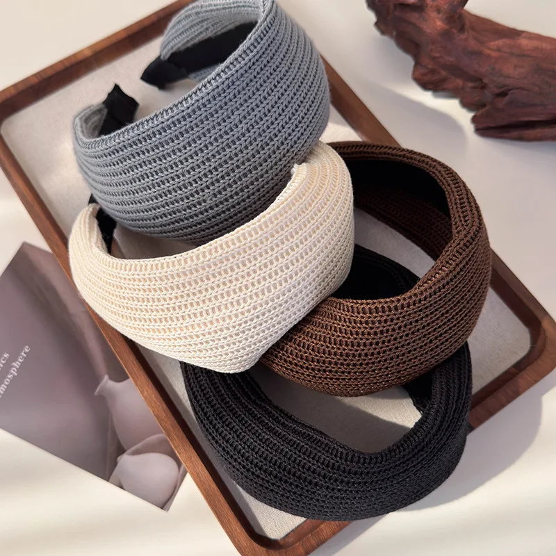 Retro Solid Color Wool Knitting Wide-brimmed Headband for Women Fashion Temperament Hair Hoop Female Party Hair Band Accessories