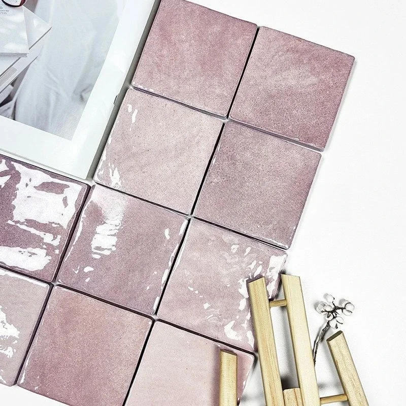 100X100 Spanish retro dirty pink light gradual change handmade small square bricks kitchen bathroom bathroom wall tiles
