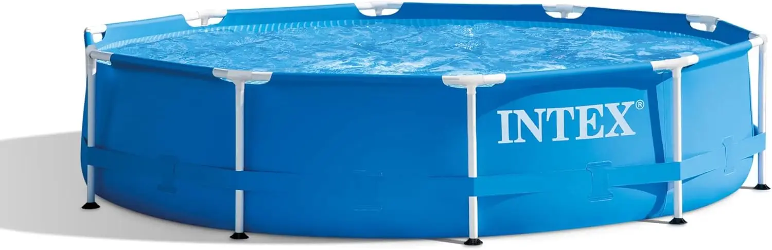 Intex Metal Frame 10 'x 30 "Set piscina rotonda per esterni con pompa filtro da 330 GPH, Kit di manutenzione, coperchio e cartuccia filtrante