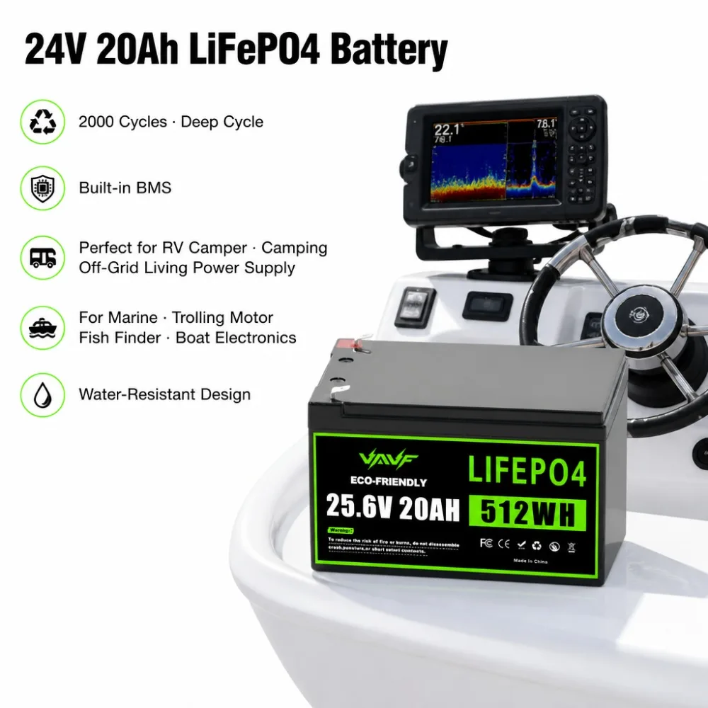 24V20Ah LiFePO4 Battery 2000 Cycles Deep Cycle for RV Camper Marine Trolling Motor Solar Storage Portable Power Station with BMS