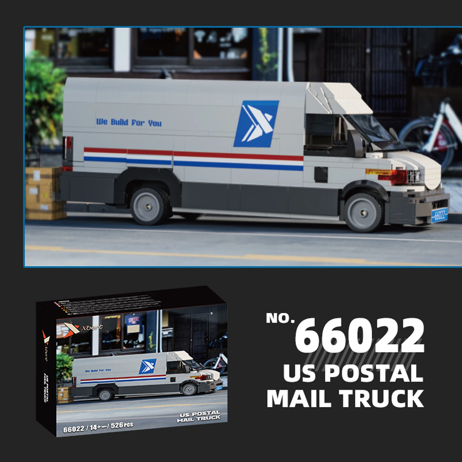 

526pcs USPS Mail Trucks Model Blocks Set Educational 66022 Assembled Truck Toys Collectible Ornaments MOC Bricks Boys DIY Gifts