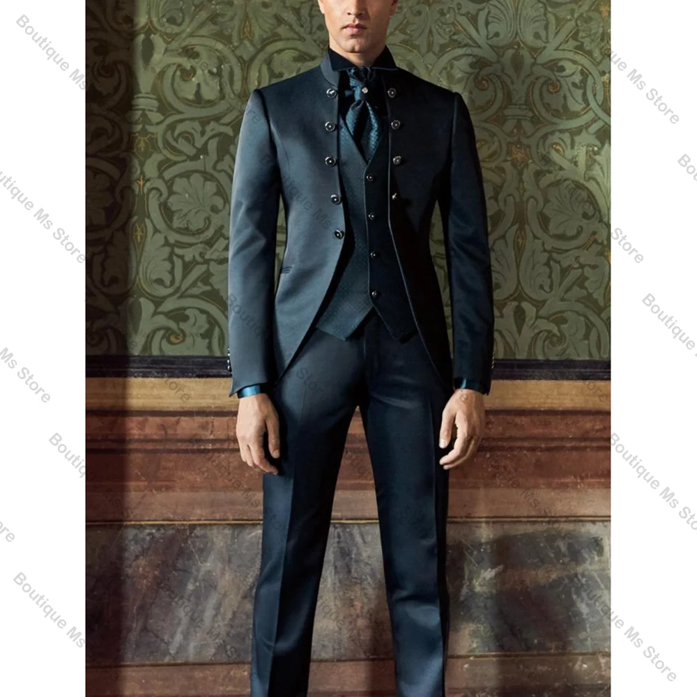 

Luxury Black Double-breasted Peak Lapel 3 Pieces(Jacket+Pants+Vest) Male Formal Wedding Party Set