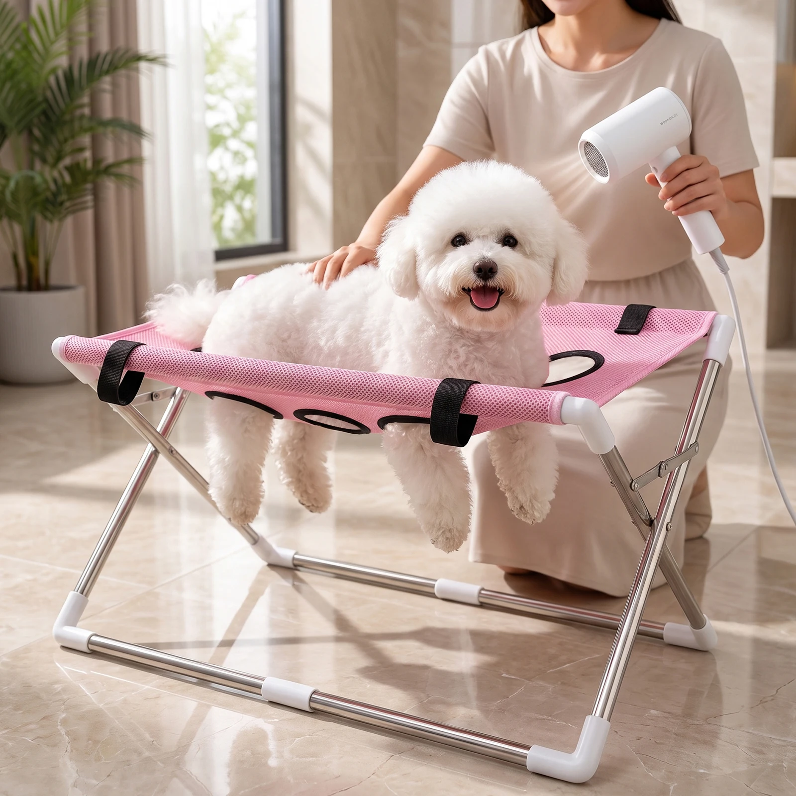 Dog Bathing Hammock Foldable Grooming Sling Rack for Small Cats Pets Nail Trim Washing Helper