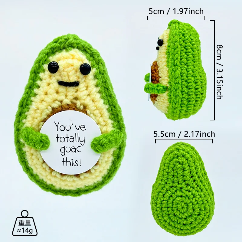 Positive Energy Crochet Doll Pocket Hug Handmade Knitted Plush Fruit Vegetable Avocado Pineapple Carrot Funny Emotional Gifts