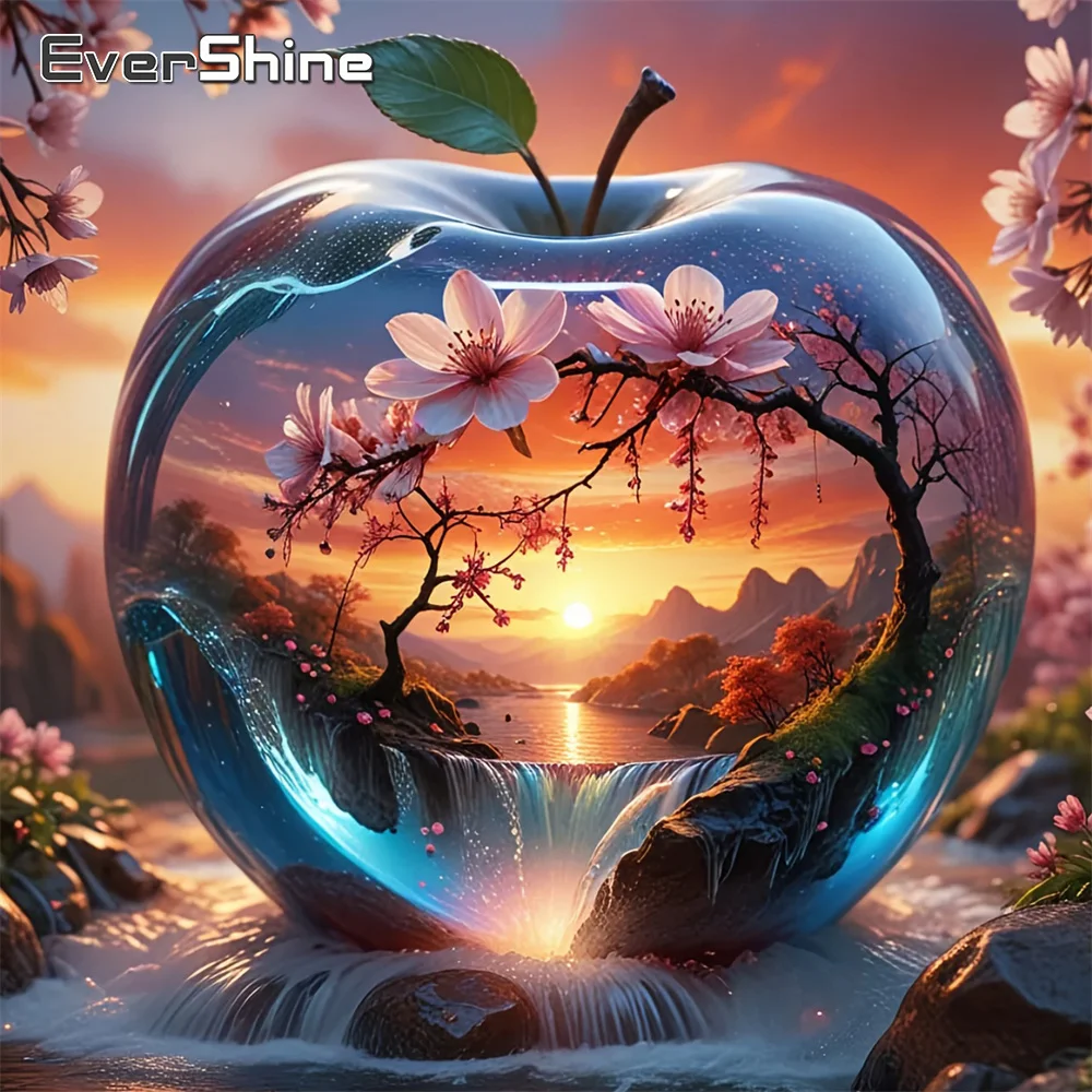 Evershine DIY Diamond Mosaic Apple Full Square Cross Stitch Painting Landscape 5D Kit Embroidery Waterfall Wall Art