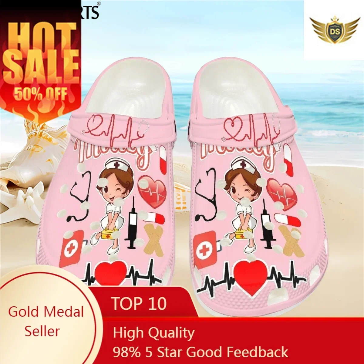 

Women's Nurse Clogs Breathable Hole Shoes Lightweight Wear Resistant Slippers Pink Cute Nurse Girls Heart Pattern Girls Sandals