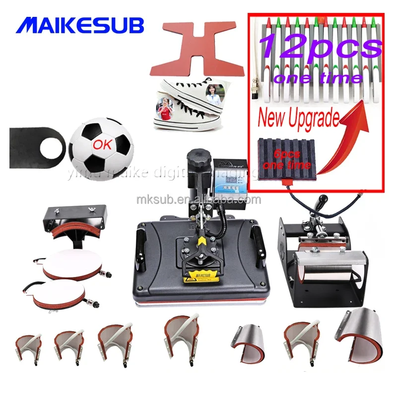 MAIKESUB combo heat press machines 15 in 1 mug T Shirt Printing machine for hat pen football shoe mug volley