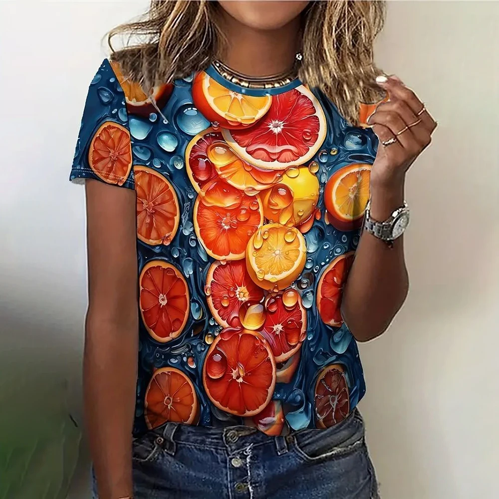 Fruit Print T Shirt Girls Summer Round Neck Fashion Casual Loose 3D T Shirt Fashion Children's Short Sleeve Tops Casual Clothing