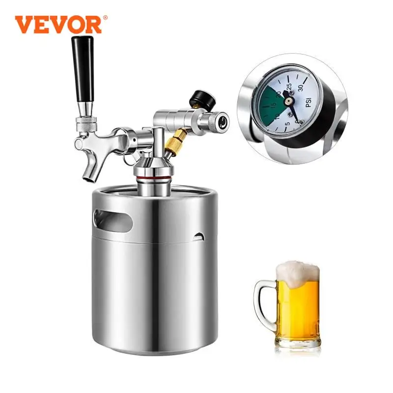 VEVOR 2L 4L 5L Mini distributore di birra portatile in acciaio inossidabile con rubinetto per birra antimicrobico facile da pulire per uso domestico