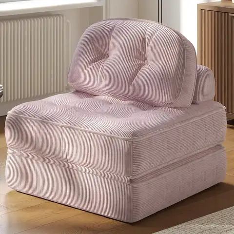 Folding Sofa Bed with Pillow, Convertible Couch Bed for Adults, Ribbed Velvet, Mauve, Single