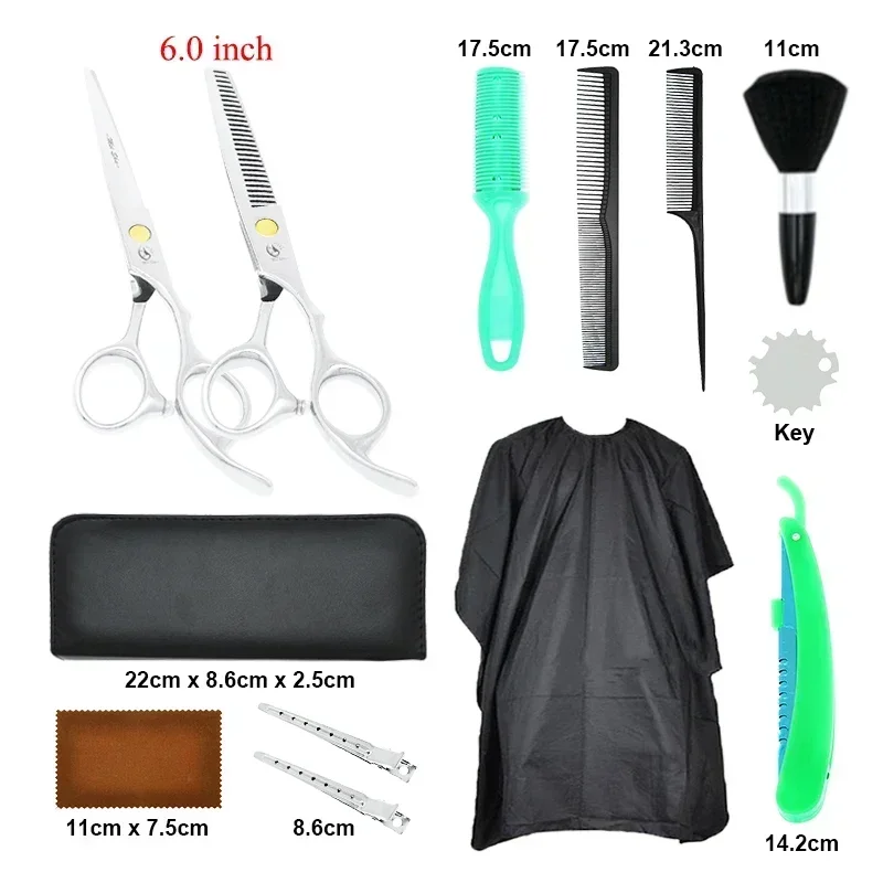 

13Pcs/Set 6.0" Hair Scissors Steel 440C Professional Hairdressing Shears Barber Cloth Hairdresser's Hair Comb Clips Razor A0145A