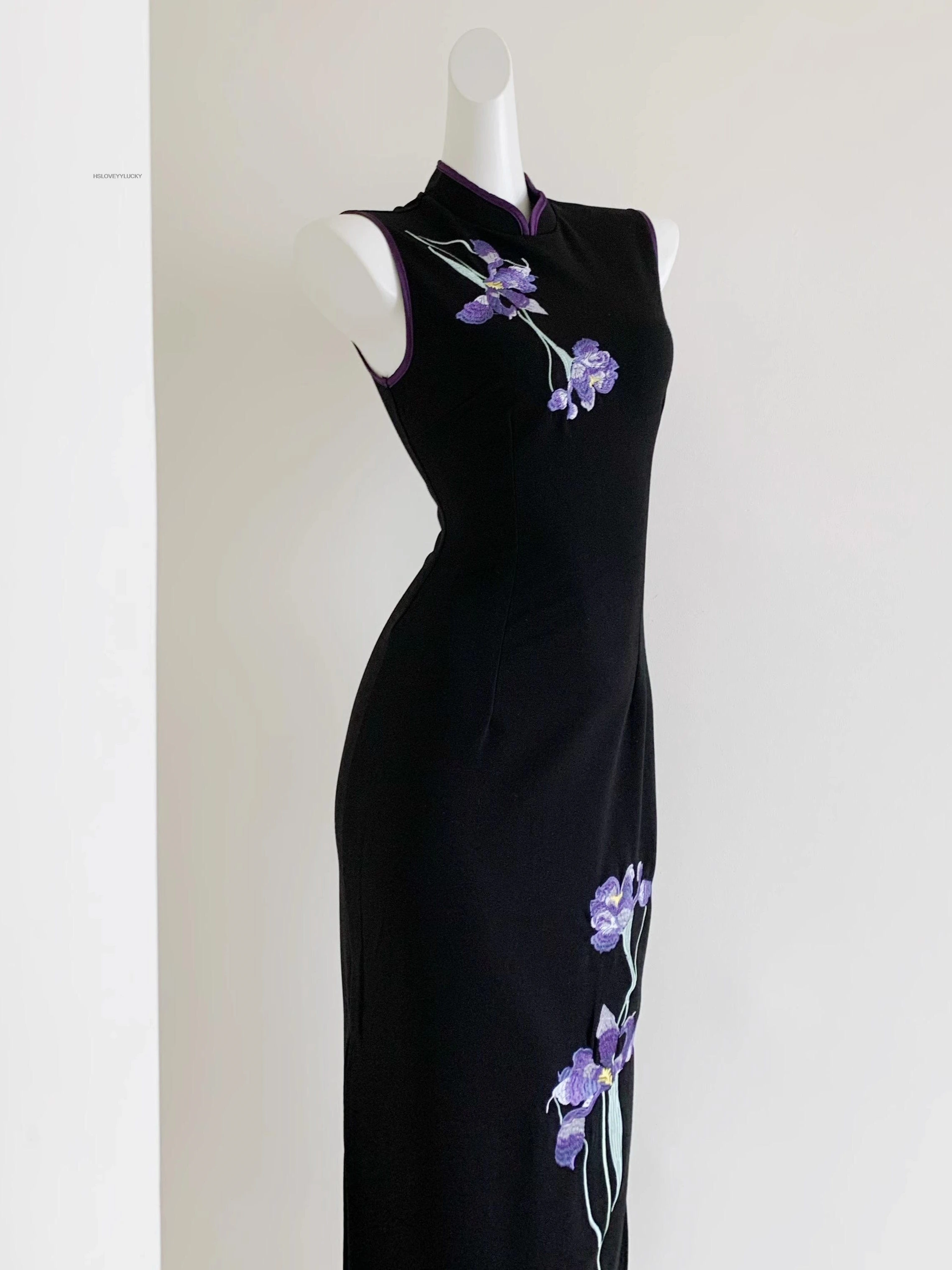 

Традиционное китайское сексуальное фиолетовое вышитое ретро утягивающее платье Cheongsam без рукавов элегантное длинное женское платье Ципао в стиле ретро