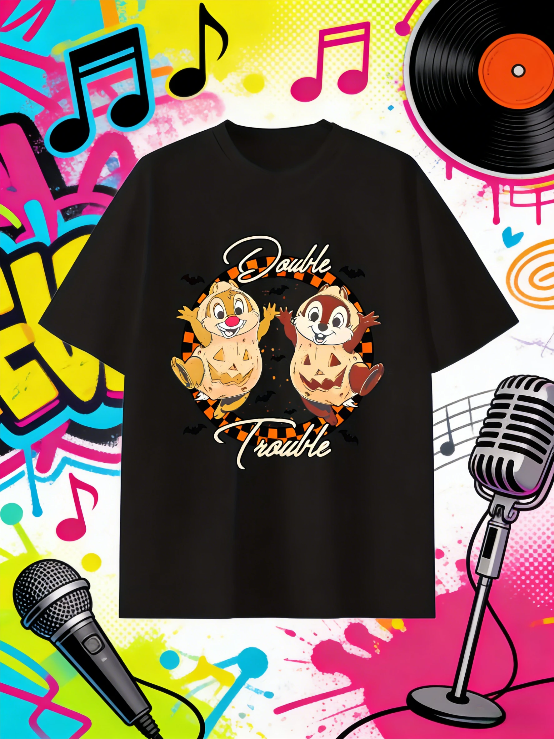 

Футболка Disney Double Trouble бурундук с тыквой из 100% чистого хлопка с принтом для мужчин и женщин, уличный повседневный свободный топ