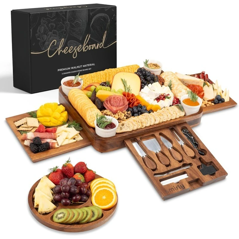 

Charcuterie Boards Set, Large Cheese Board Set, Natural Walnut Wood Charcuterie Tray with Accessories - Housewarming Gift