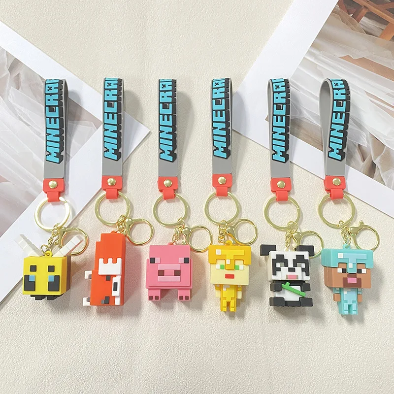 2 pieces of Minecraft keychain funny block building silicone figurine pendant for couples, car bag decoration, small gift
