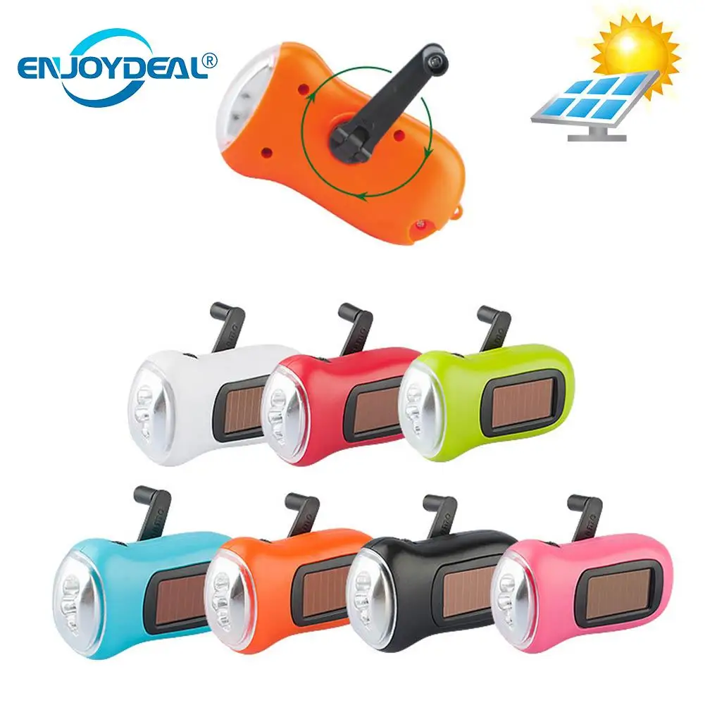 Solar Mão Pressionando Dynamo Poder Crank Wind Up Lanterna, Tocha Luz, Imprensa Mão, Camping Lâmpada, LED