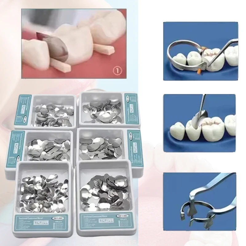 Dental Matrix Contoured Bands Kit Stainless Steel Sectional Rings Orthodontic Shaping Dental Lab Kit