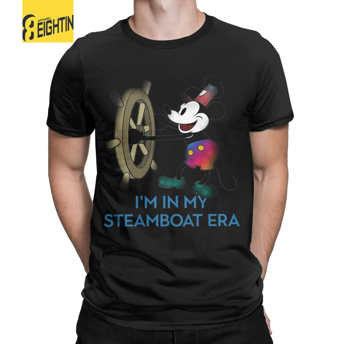 Men Mickey Mouse Steamboat Era Vintage T Shirt Pure Cotton Clothes Casual Short Sleeve Round Collar Tees Gift Idea T-Shirts