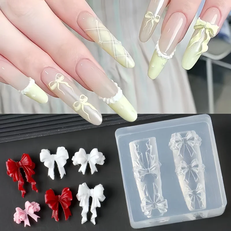 1Pc DIY Design Silicone Decorated Nail Art Templates Nails Mold Bow 3D Acrylic Mold Nail Art Decorations