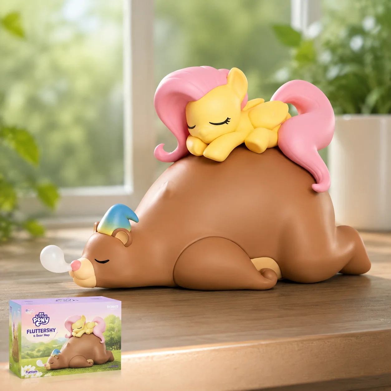 Funism Official Licensed My Little Pony Fluttershy Sleeping Bear Figure Q Version Anime Figurine Desktop Ornament Gift For Girls