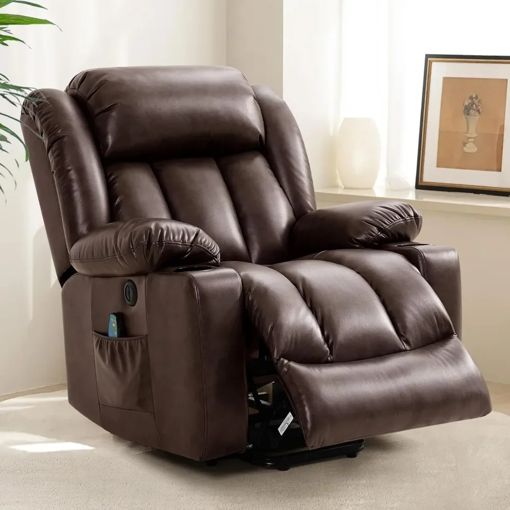 Power Lift Recliner Chair for Elderly with Massage and Heat,Breathable Leather Recliner Chair for Adults,2 Cup Holders,USB Ports