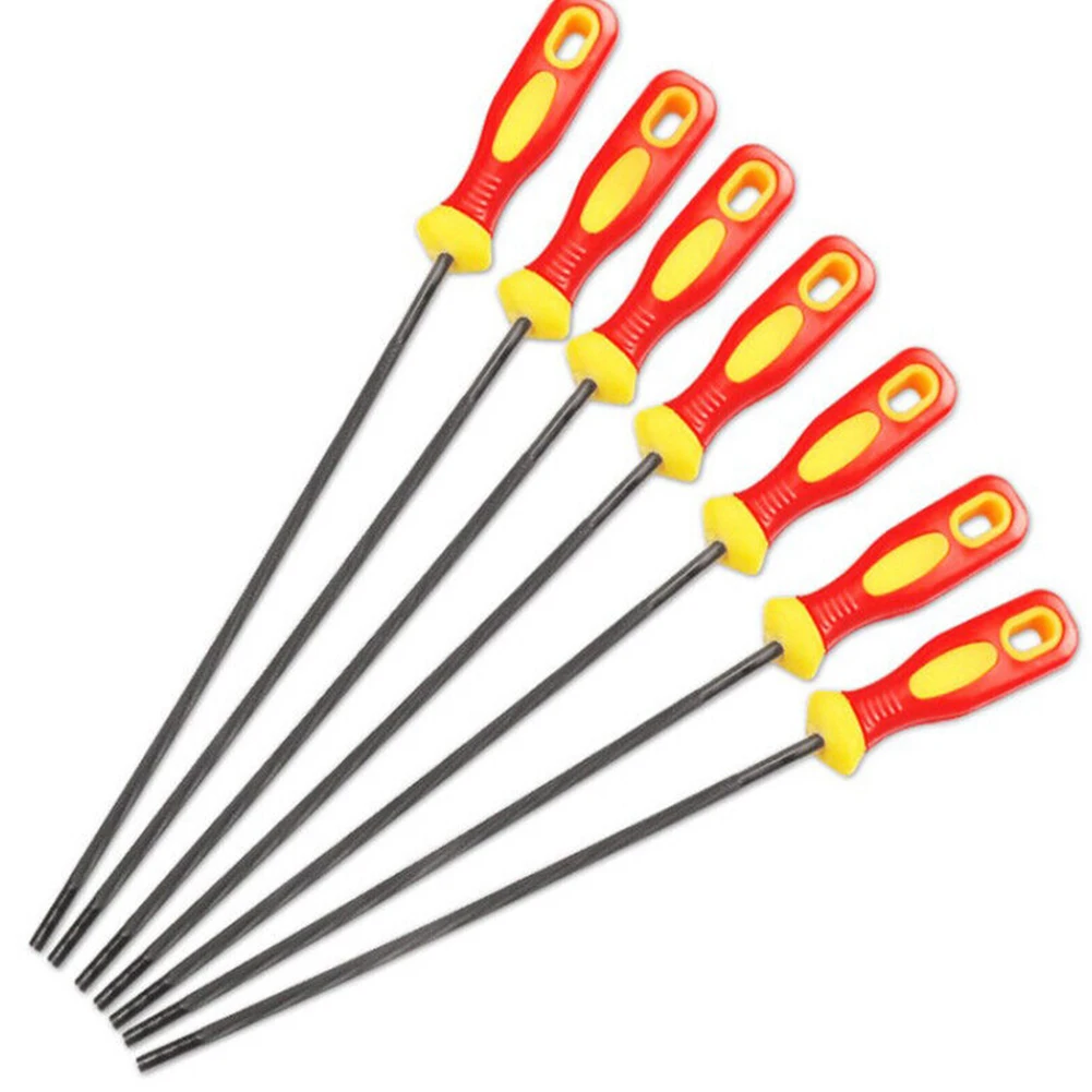 Yellow Plastic Handle Chainsaw File Sharpener 28.5cm 4.8mm 5.5mm Chain File High Carbon Steel Round Sharpening