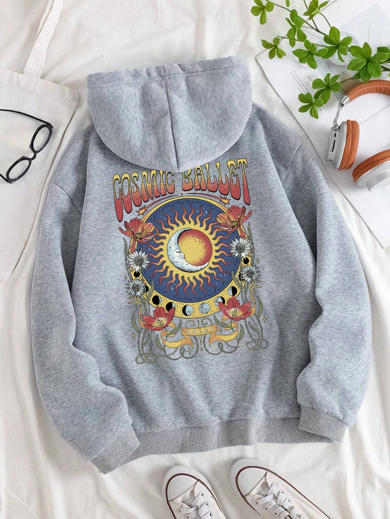 Cosmic Ballet Hoodies Men Women Retro Flowers Printing Sweatshirts Loose Pocket Warm Comfortable Pullovers Winter Casual Clothes