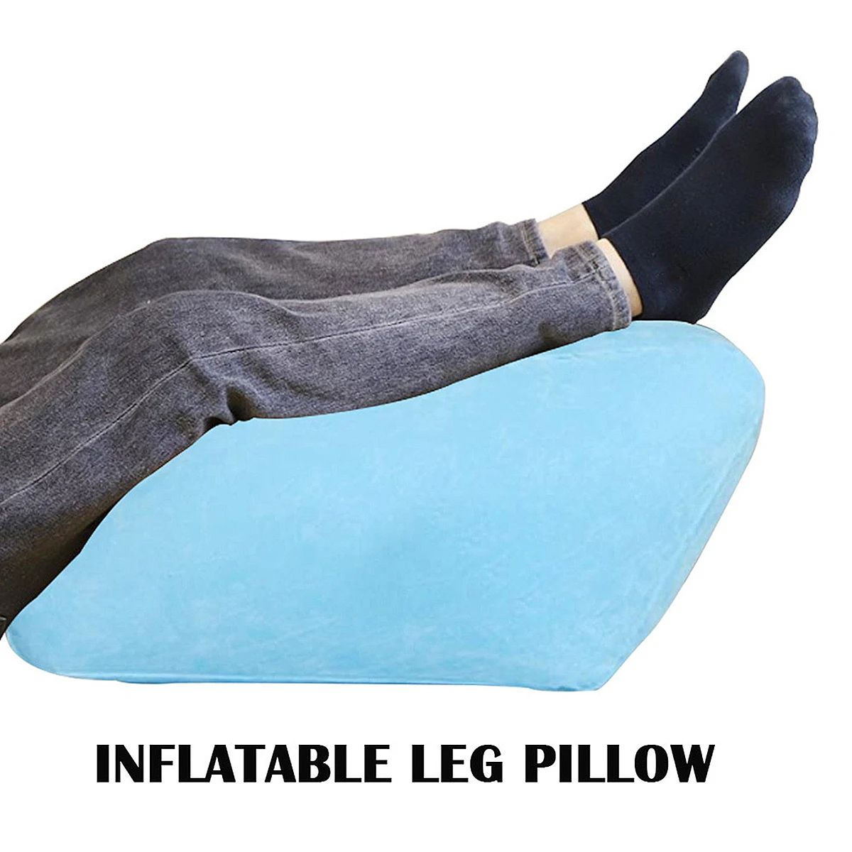 

Inflatable Leg Pillow Wedge Rest Raiser Support Shape Lightweight Blue Portable Travel Easy Clean PVC Material