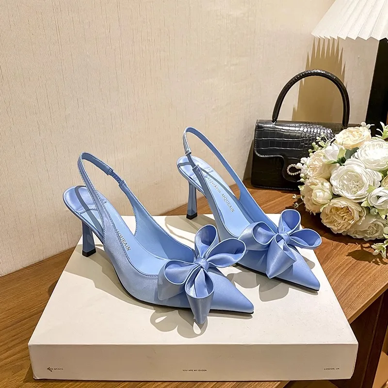 

Summer 2025 New Fashion Ladies' High Heels with Butterfly Flower Embellishment And Buckle Strap Low Cut Pointed Toe Thin Heel Sa