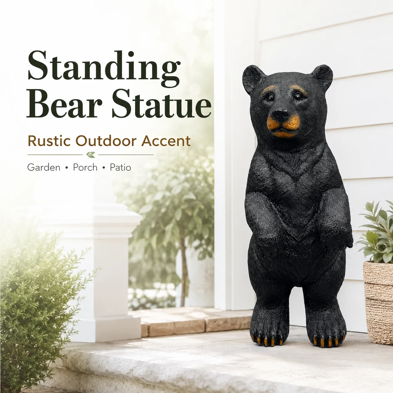 Standing Black Bear Statue Outdoor Garden Decor Resin Bear Figurine Wildlife Sculpture Porch Patio Yard Lawn Cabin Home Ornament