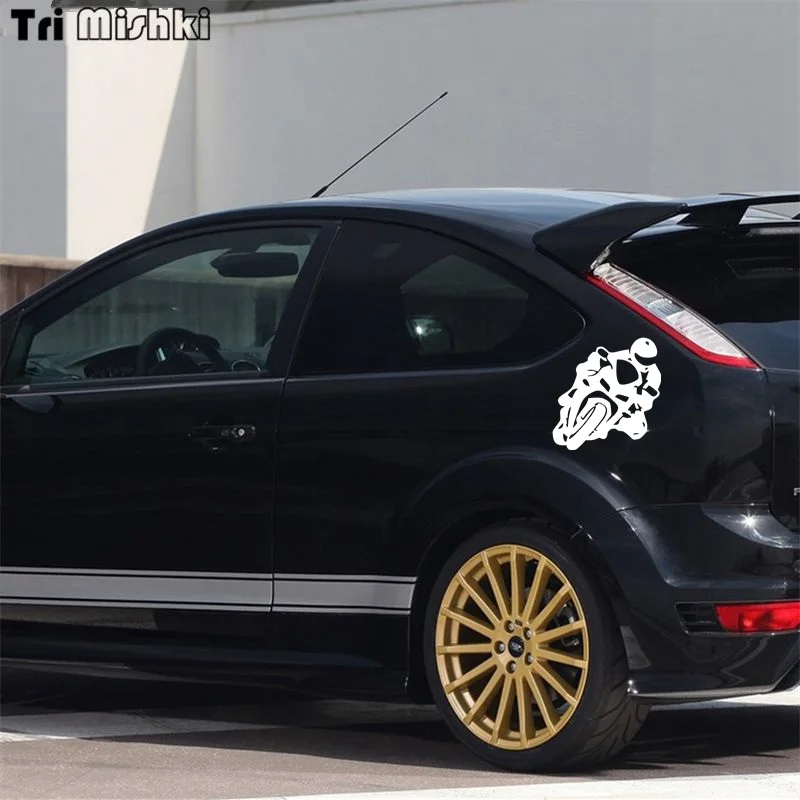 Tri Mishki Hzx339# 15.5*15cm Biker on Board Car Sticker Auto Funny Car Stickers  Vinyl Decals Waterproof Reflective Sticker