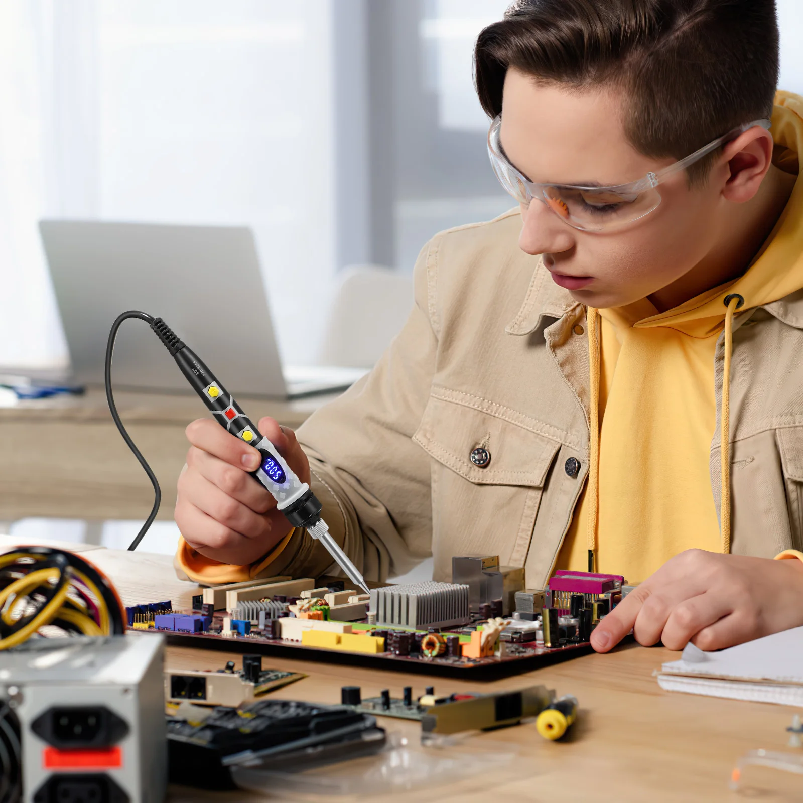 

10Pcs 80W High Soldering Iron Kit Temperature Adjustable LCD Display Portable Welding Tools Au Plug