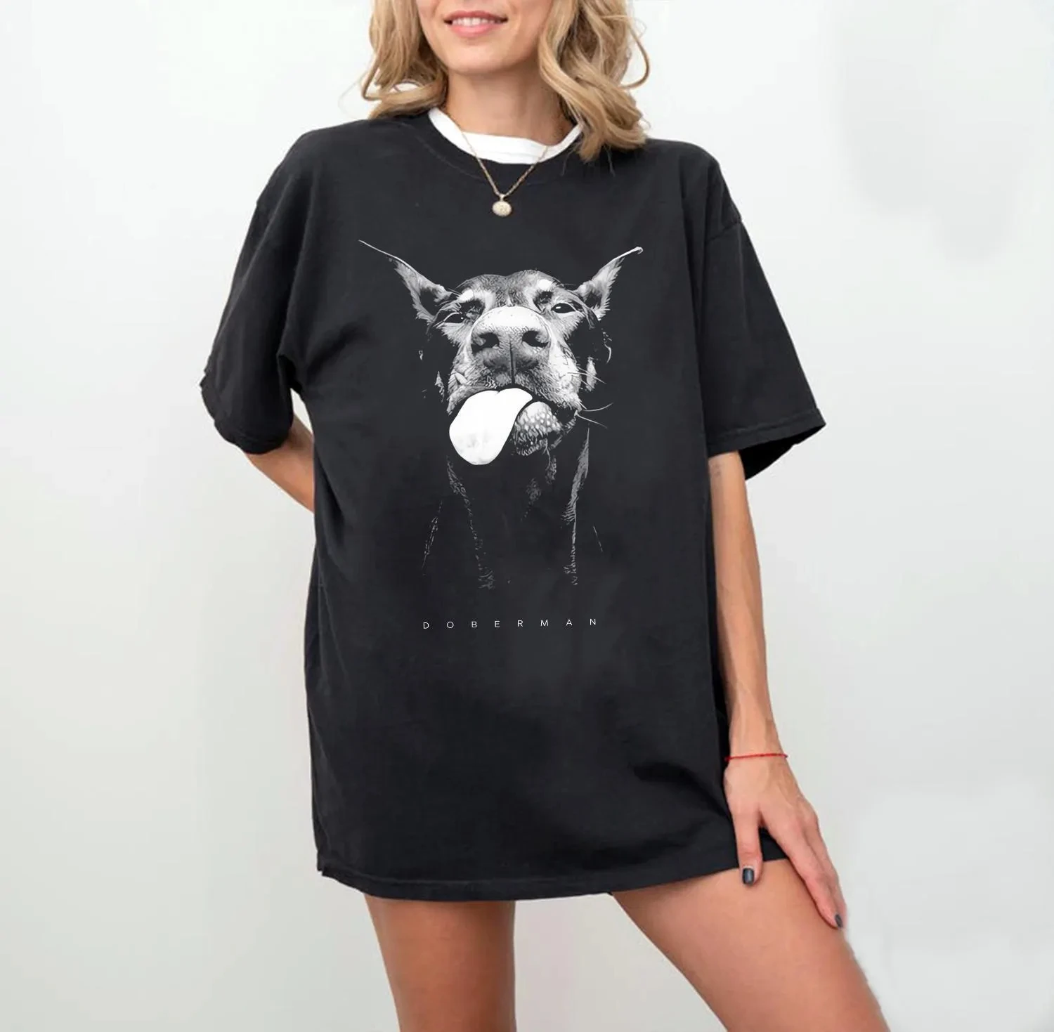 Funny Hungry Dobermann Graphic Unisex T-shirt, Y2k Tshirt Summer Men's and Women's Loose and Breathable cotton T-shirt Top