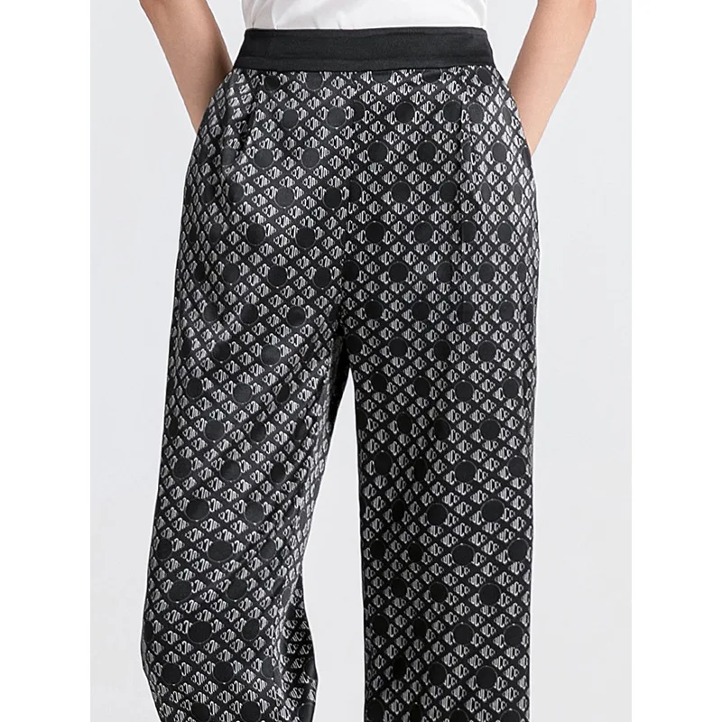 BirdTree, 95%Real Silk Casual Pants, Women High Waisted Printed, Straight Commute Versatile Cool Trouser, 2024 Summer B45090QC