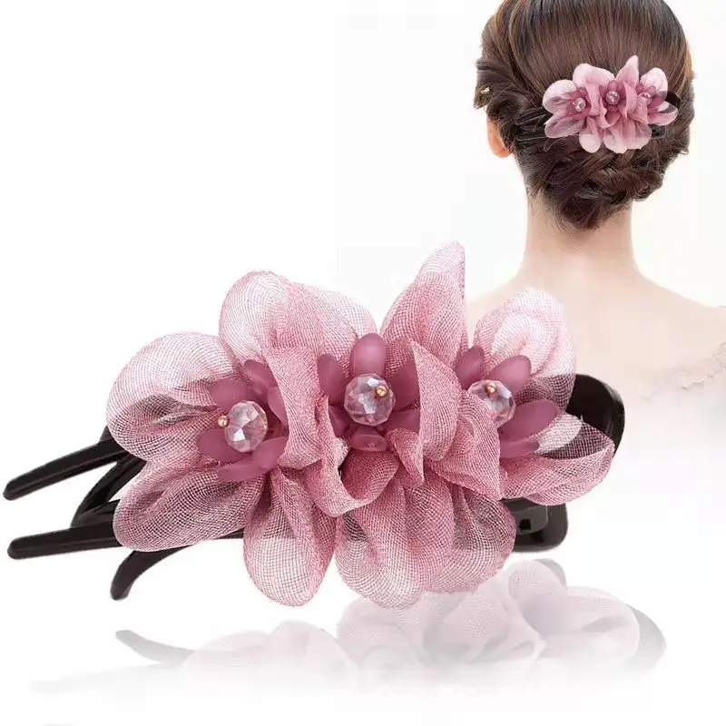 Fashion Silk Yarn Flower Hairpin Hair Accessories For Women Vintage Elegant Duckbill Clip Mom Headwear Jewelry Holiday Gift