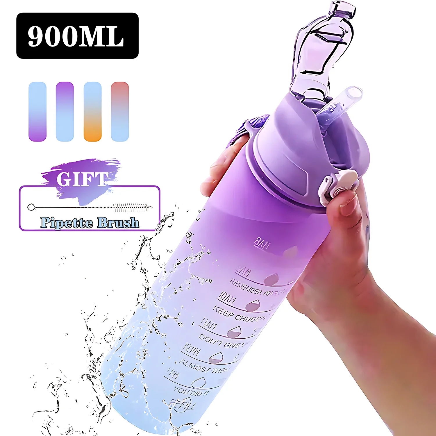 900ml Sports Bottle with Time Scale Outdoor Gradient Color Sports Bottle Portable Fitness Motivational Straw Mug BPA Free Gourde