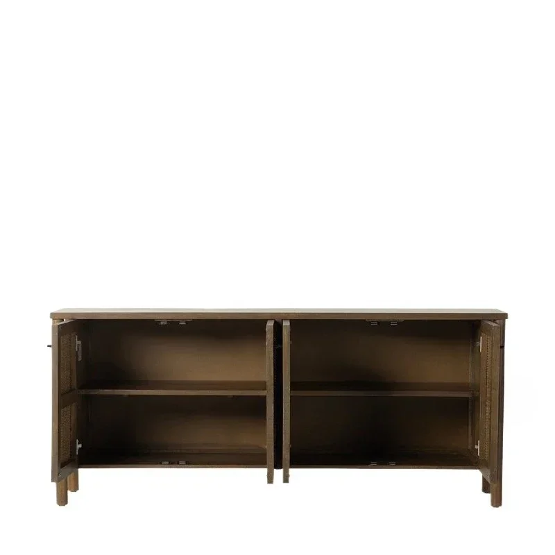 Japanese-style solid wood wabi-sabi wind dining side cabinet Nordic homestay style TV cabinet retro rattan oak